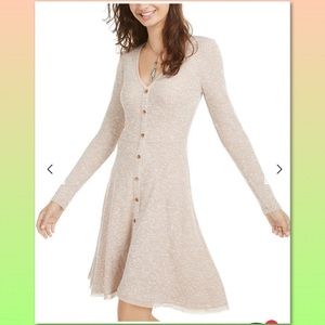 American Rag Marled Rib-Knit Fit & Flare Dress Beige
